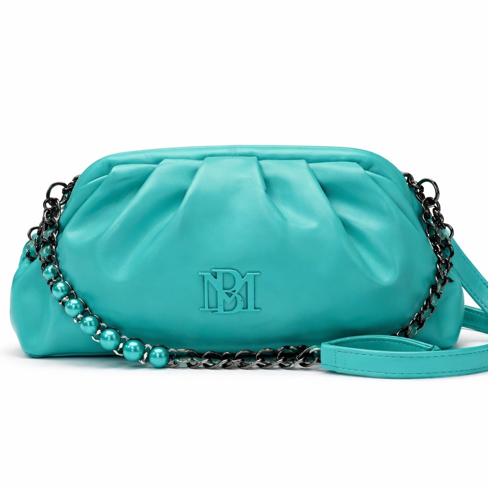 Badgley Mischka Turquoise Ruched Vegan Leather Crossbody NWT